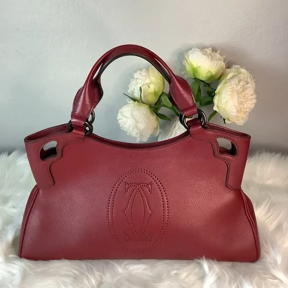 📛SOLD ON E..Y📛 🛍 CLASSIC CARTIER Burgundy Leather Marcello de Cartier Handbag - Picture 6 of 15